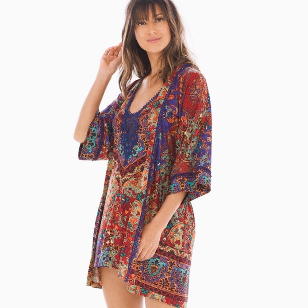In Bloom by Jonquil | Shiraz Colorful Print Border Wrap Robe